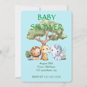 Save The Date Élément bleu girafe lion bébé shower