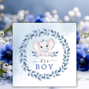 Save The Date Elephant avec des anémones bleues C'est un Baby sh
