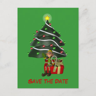 Save the Date Elf Weihnachtsbaum Holiday Postcard Ankündigungspostkarte