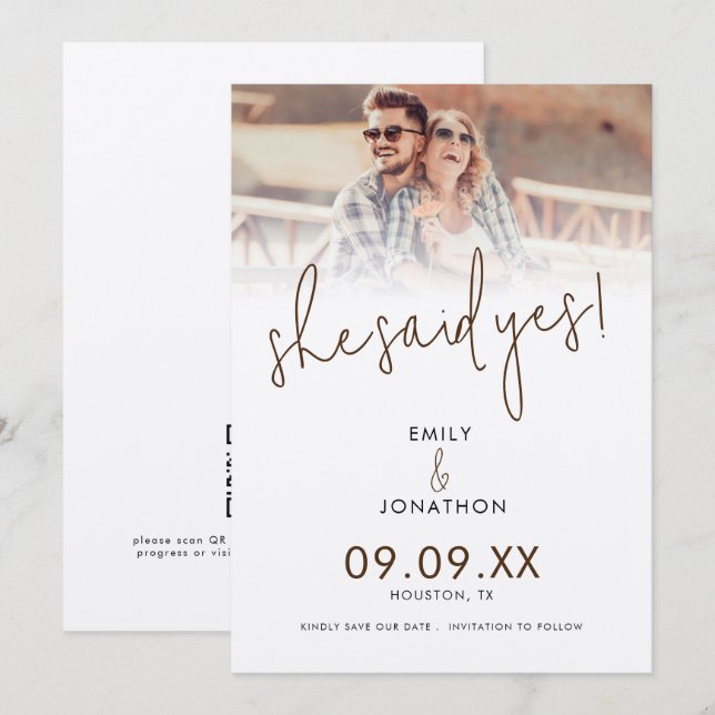 Save The Date Elle A Dit Oui Script Photo QR Code (Devant / Derrière)