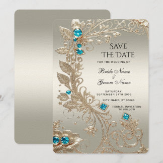Save The Date Embellister Gold Blue Stones Enregistrer La Date