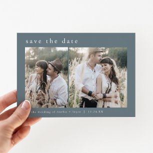 Save The Date EMELIA 2 Photo Simple Boho Navy Mariage bleu foncé
