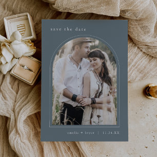 Save The Date EMELIA Arch Photo Simple Boho Mariage bleu foncé