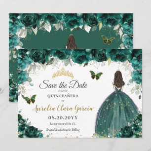 Save The Date Emerald Floral Princess Quinceañera Enregistrer la