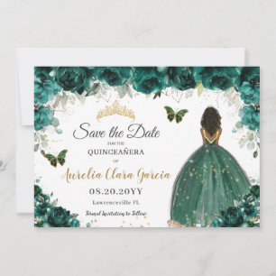 Save The Date Emerald Floral Princess Quinceañera Enregistrer la