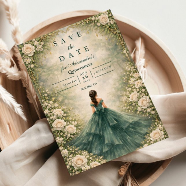Save The Date Emerald Garden Rose Quinceañera (Créateur téléchargé)