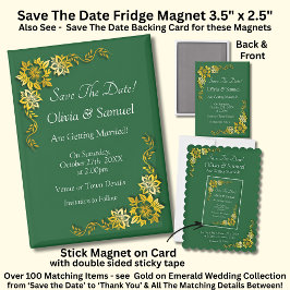 Save The Date - Emerald & Gold 3.5" x 2.5" Fridge Magnet