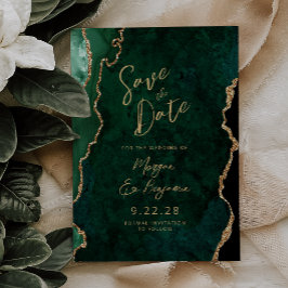 Save The Date Emerald Green Agate Script Wedding Enregistrer la