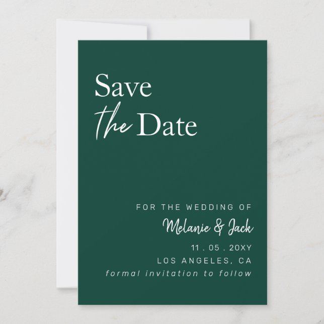 Save The Date Emerald Green Calligraphy Photo Enregistrer La Dat (Devant)