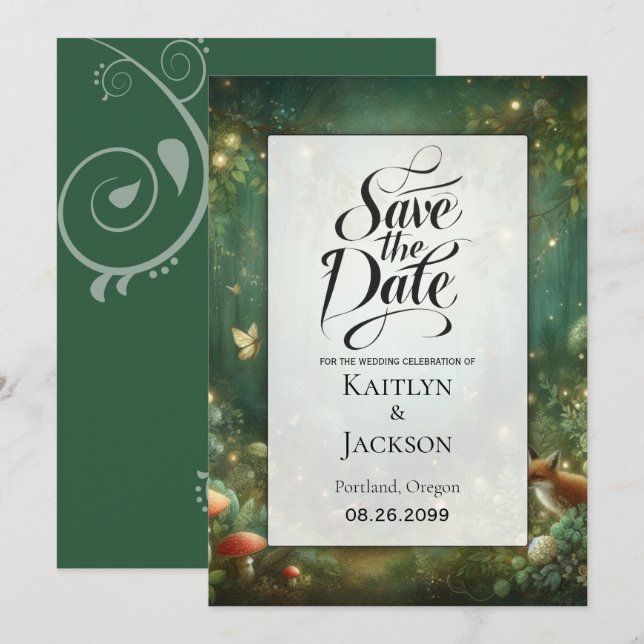 Save The Date Emerald Green Enchanted Forest (Devant / Derrière)