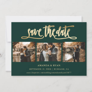 Save The Date Emerald Green et Gold Mariage Photo Enregistrer la