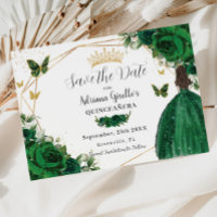 Emerald Green Floral Princess Gold Quinceañera