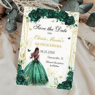 Save The Date Emerald Green Floral Quinceanera Sweet 16