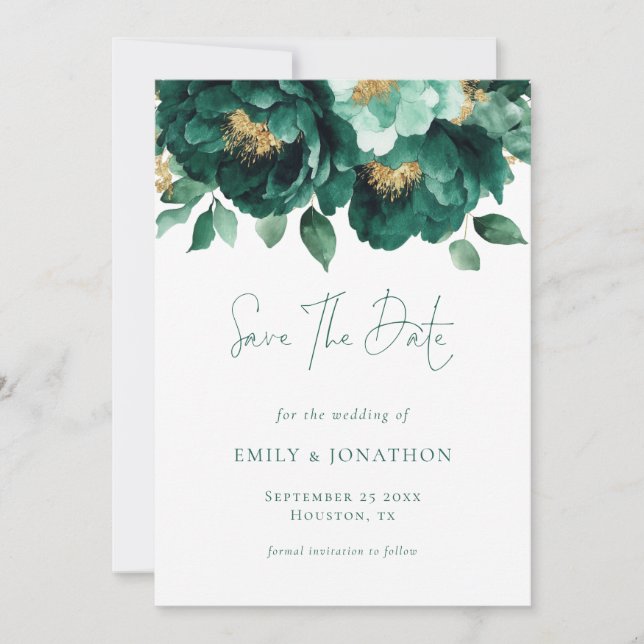 Save The Date Emerald Green Florals or QR Code Mariage (Devant)