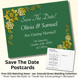 Save The Date - Emerald Green & Gold Ankündigungspostkarte