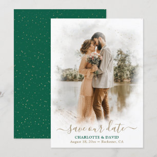 Save The Date Emerald Green Gold Mariage Photo Enregistrer notre