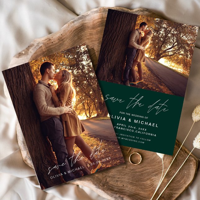 Save the Date Emerald Green Handwriting Wedding (Von Creator hochgeladen)