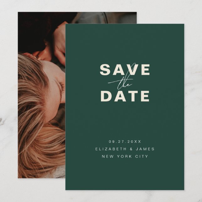 Save The Date Emerald Green Modern Minimalist Enregistrer La Dat (Devant / Derrière)