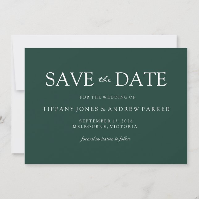 Save The Date Emerald Green Moderne Mariage simple (Devant)
