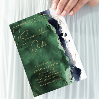 Save the Date Emerald Green & Navy Blue Watercolor Einladung