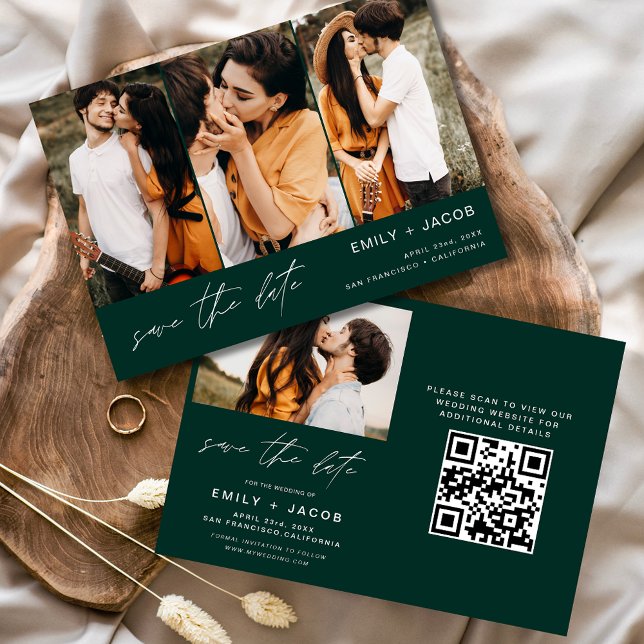 Save The Date Emerald Green QR Code Enregistrer la date 4 Photo (Créateur téléchargé)