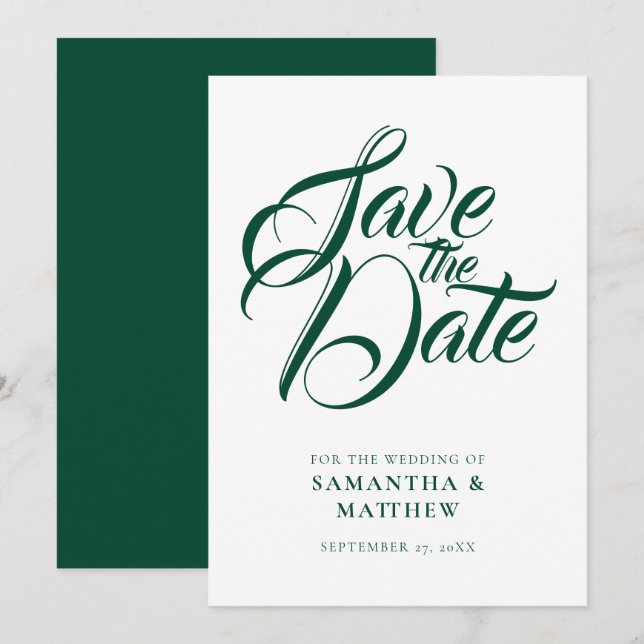Save The Date Emerald Green Rustic Sauvegarder La Date Invitatio (Devant / Derrière)