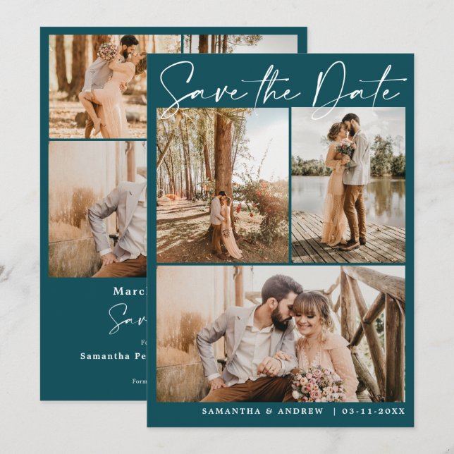 Save The Date Emerald green script 6 photo mariage enregistrer l (Devant / Derrière)