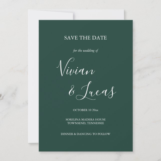 Save The Date Emerald Green Script Wedding Enregistrer la date (Devant)