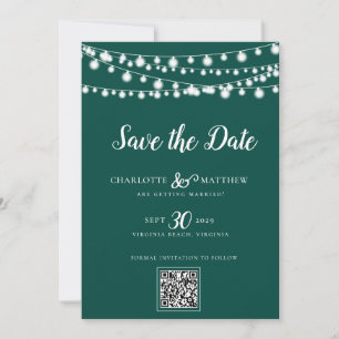 Save The Date Emerald Green String Lights Script moderne Enregis