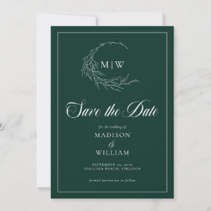 Save The Date Emerald Green Wispy Crest Monogramme Enregistrer l