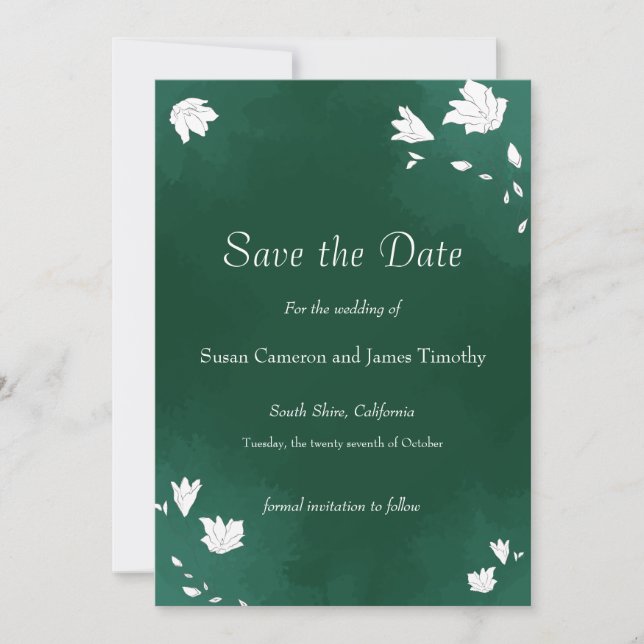 Save The Date Emerald Mariage aquarelle floral Enregistrer la da (Devant)