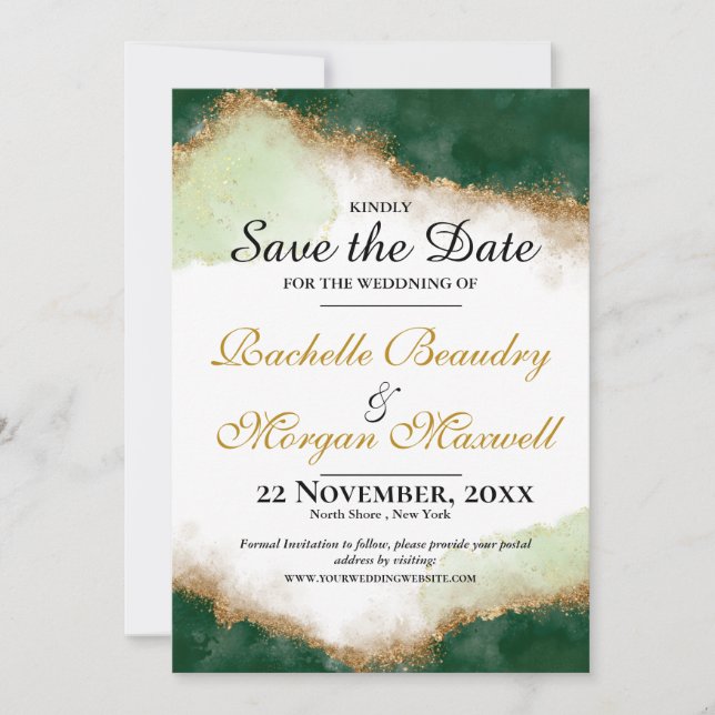 Save The Date Émeraude Verte & Fiançailles de Mariage à Agate Do (Devant)