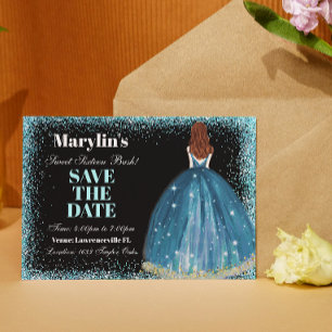 Save The Date Enchanter Parties scintillant Turquoise Princesse