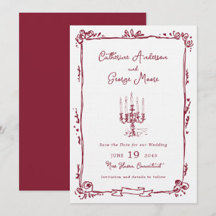 Save The Date Encrier Fantaisiste Candelabre Dessiné à la Main p