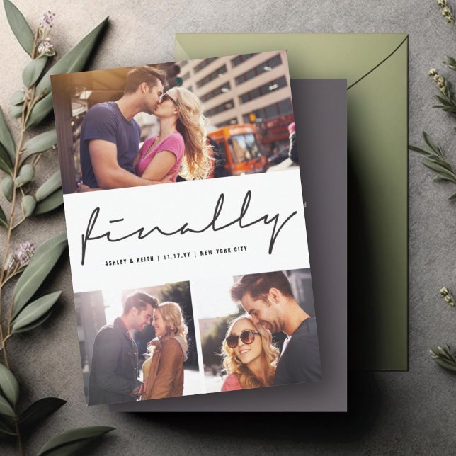 Save The Date Enfin Conception De Mariage Moderne 3-Photos Scrip (Créateur téléchargé)