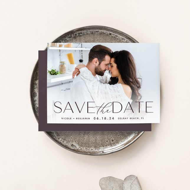 Save The Date Énoncé moderne | Photo horizontale (Créateur téléchargé)