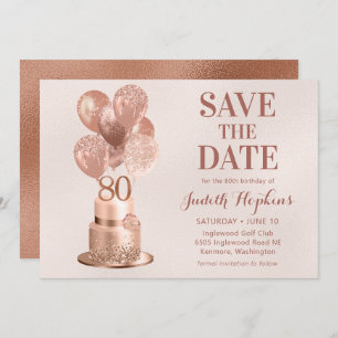 Save The Date Enregistrer La Date 80e Anniversaire Rose Gold Cak