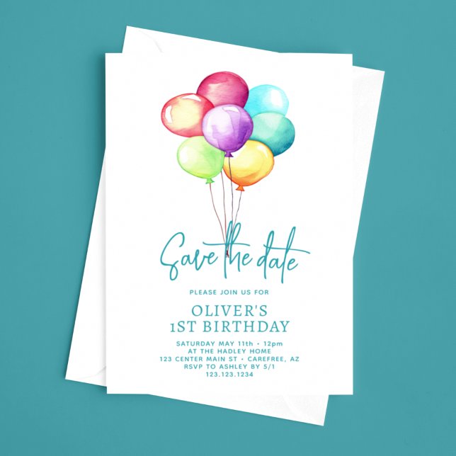 Save The Date Enregistrer la date Ballons garçons 1er anniversai (Créateur téléchargé)