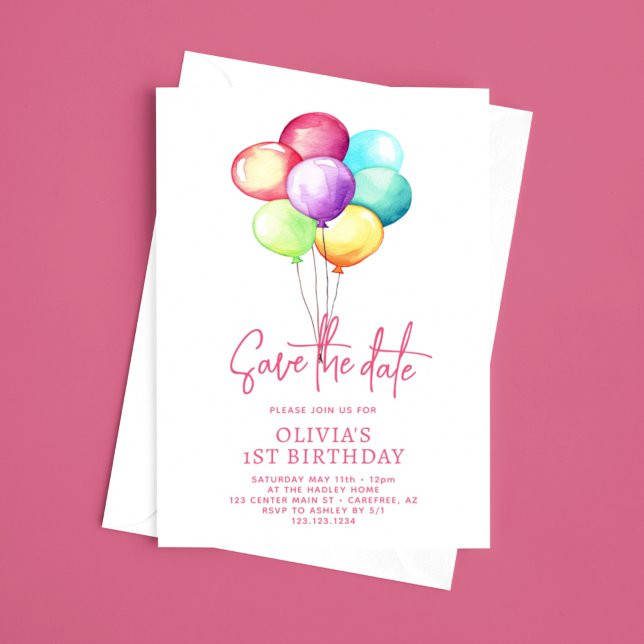 Save The Date Enregistrer La Date Balloons Girls 1er Anniversair (Créateur téléchargé)