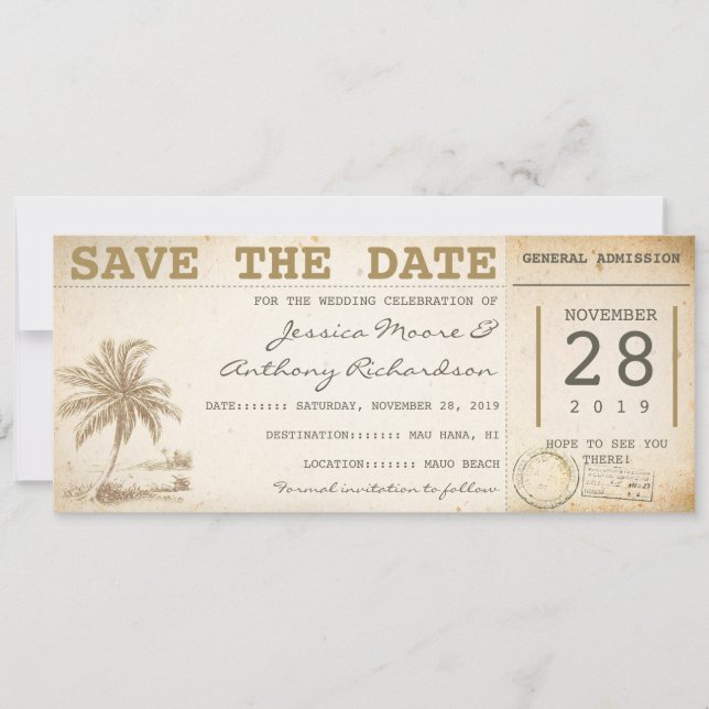 Save The Date enregistrer la date beach palm tickets - invitatio (Devant)