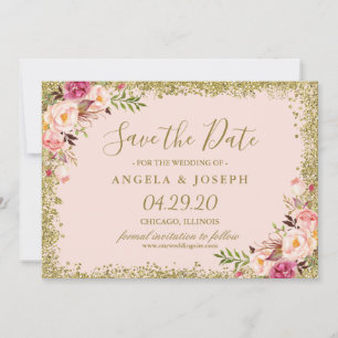 Save The Date Enregistrer la date Blush Pink Gold Parties scinti