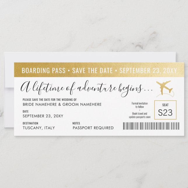 Save The Date Enregistrer la date Boarding Pass Simple Modern Go (Devant)