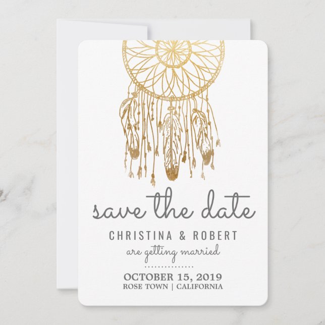 Save The Date Enregistrer la date Bohemian Dreamcatcher Faux or  (Devant)