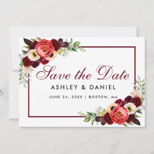 Save The Date Enregistrer La Date Burgundy Floral Card B
