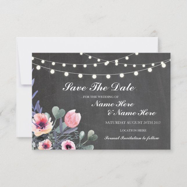 Save The Date Enregistrer La Date Chalkboard Rustic Floral Light (Devant)