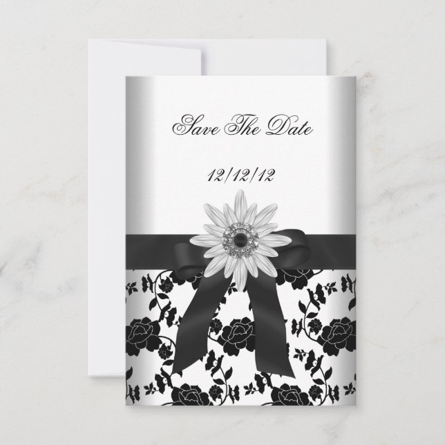 Save The Date Enregistrer la date de la fête Black White Flower  (Devant)