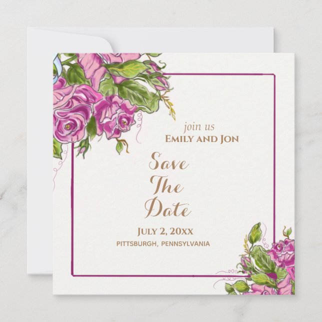Save The Date Enregistrer la date Elegant Aquarelle rose Roses c (Devant)