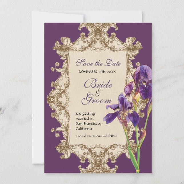 Save The Date Enregistrer la date - Elegant Iris Monogram Invita (Devant)