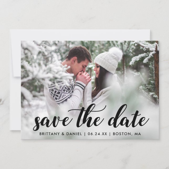 Save The Date Enregistrer La Date Fiançailles Photo Modern Scrip (Devant)