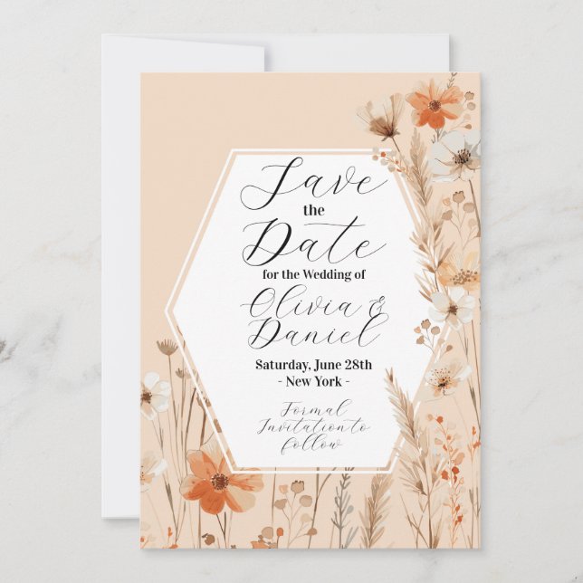 Save The Date Enregistrer La Date Floral Boho Fleurs Bohème Bohè (Devant)